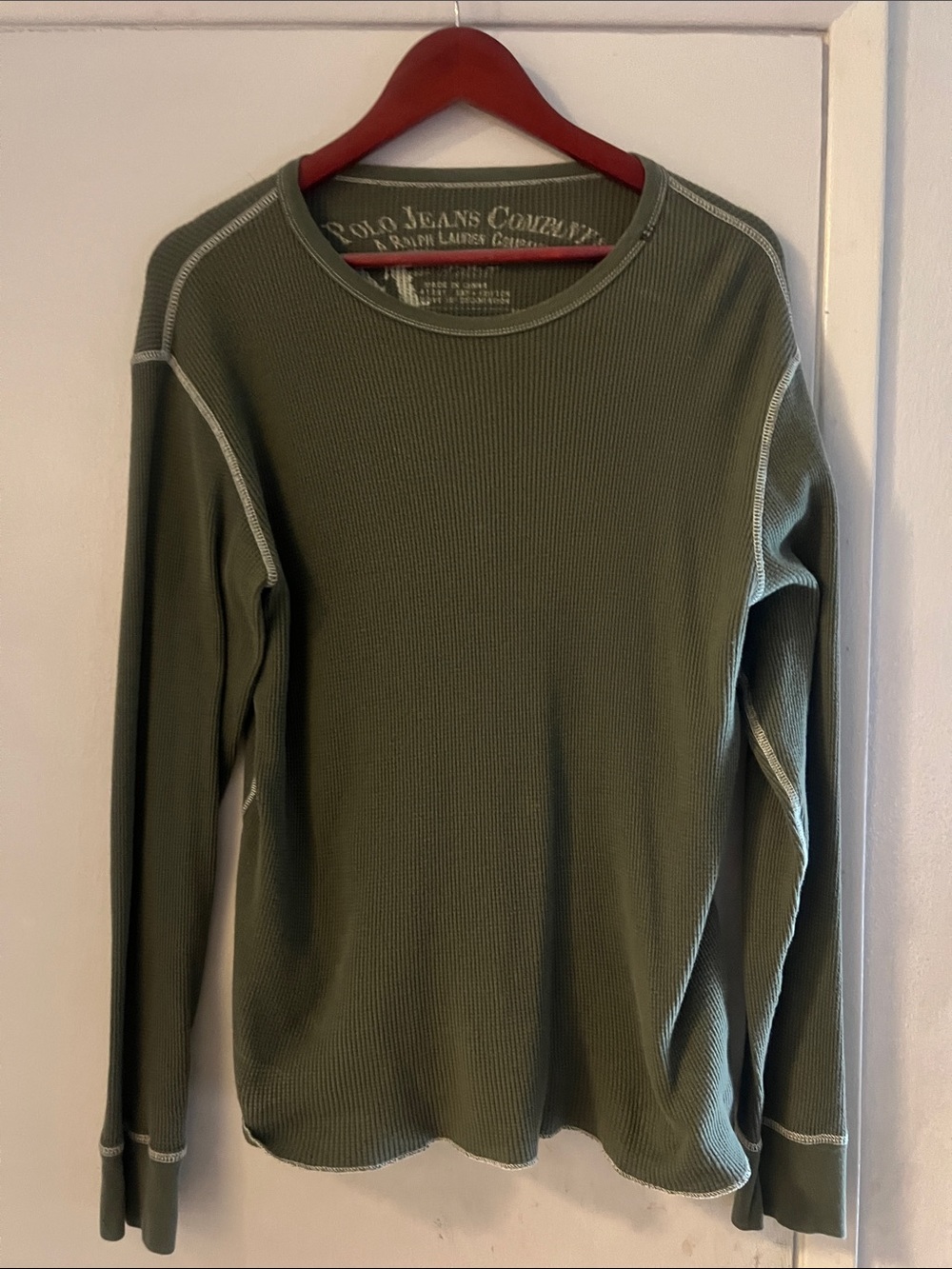 Ralph Lauren Polo Olive Green Waffle Thermal Crew Neck T-Shirt, Medium